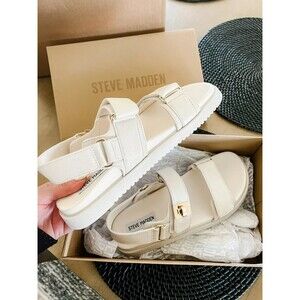 Steve Madden Mona Bone Leather Multi Strap Sandals Flats BNIB Size 6
